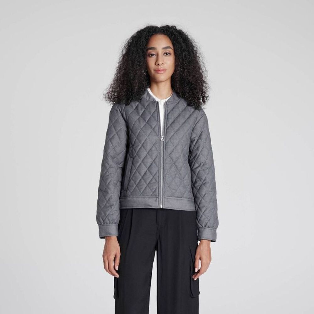 Women's Quilted Bomber Jacket - A New Day Dark Gray L